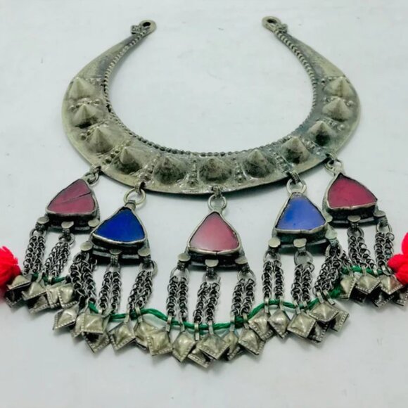 Vintage Torque Choker With Dangling Pendants, Handmade Tribal Choker - Picture 6 of 13